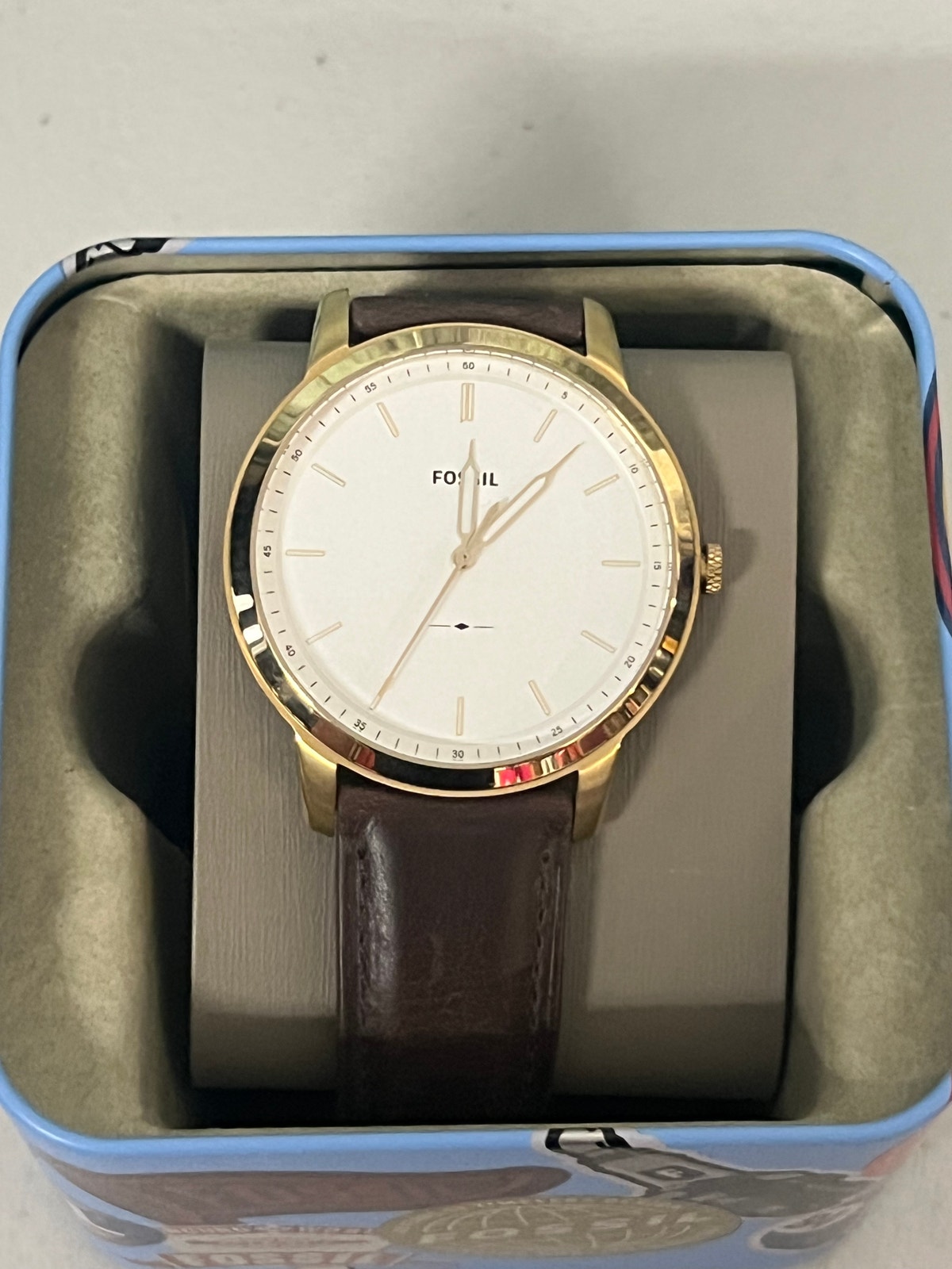 Fossil Fs5397 Minimalist Gold Tone Dark Brown Leather Men’s Dress Watch